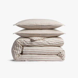 Parachute - Full/Queen Relaxed Linen Stripe Duvet Cover & Sham Pecan & Parchment